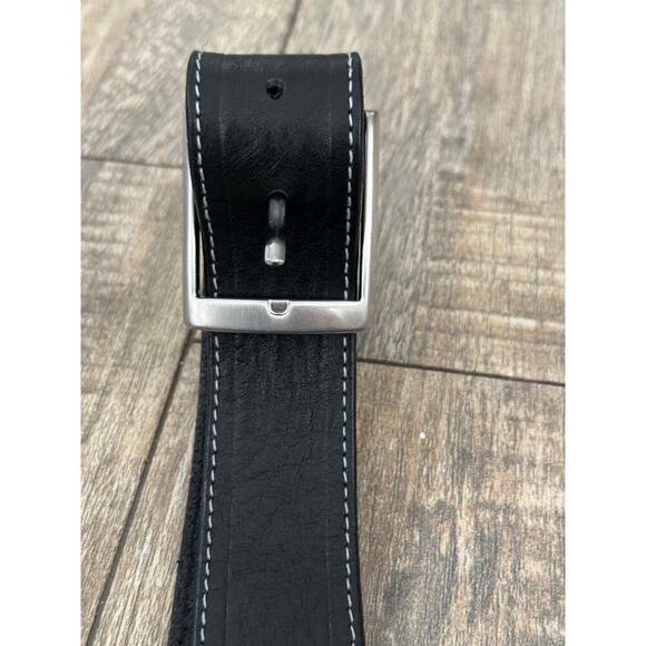 Bronzino Men's Black Genuine Leather Adjustable Buckle Belt - Picture 1 of 7
